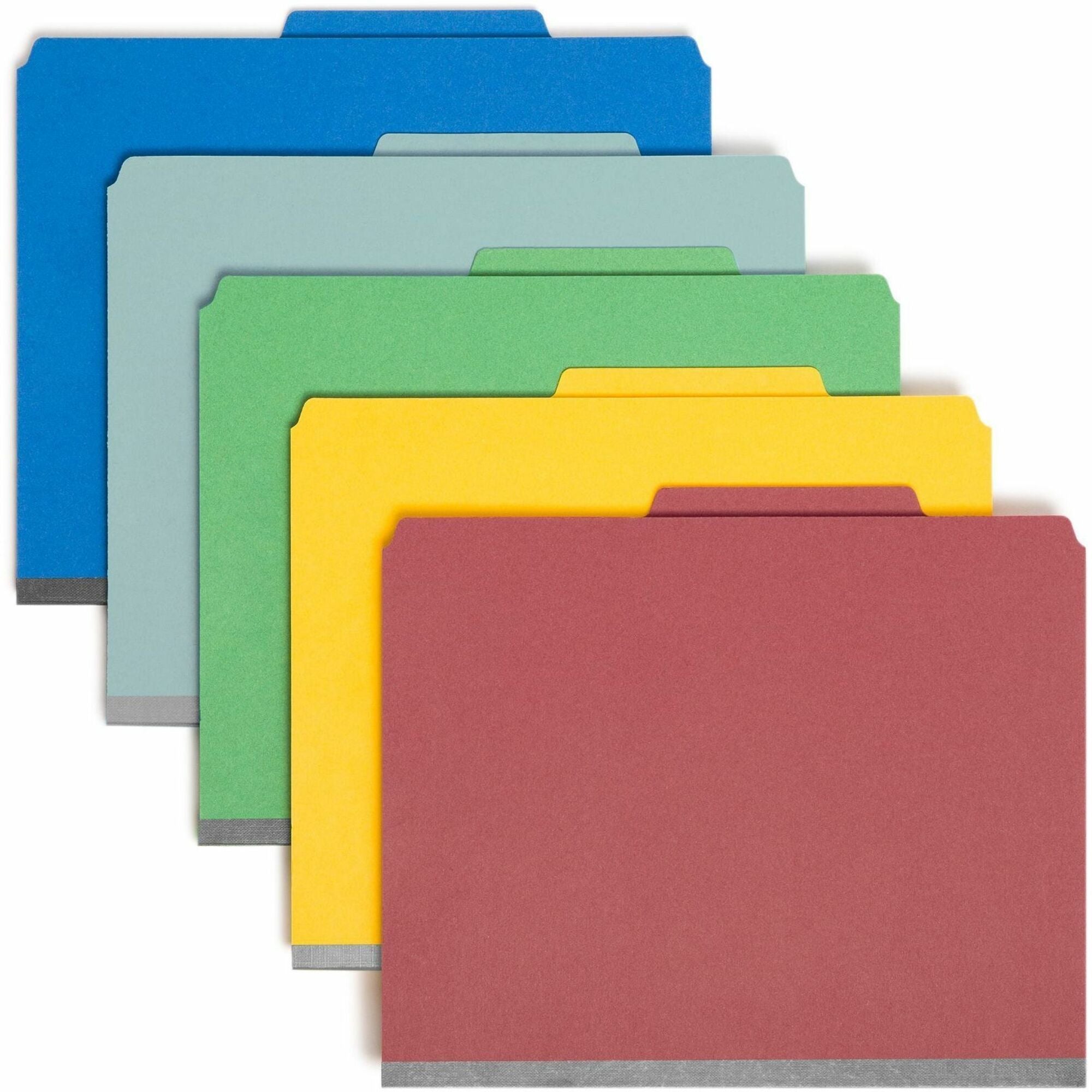 Smead SafeSHIELD 2/5 Tab Cut Letter Size Recycled Classification Folders, 2" Expansion, 2 Fasteners, 2 Dividers, Pressboard, Assorted Colors, Heavy Duty, 10/Box