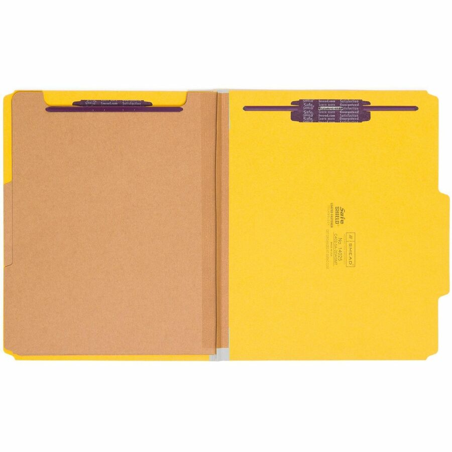 Smead SafeSHIELD 2/5 Tab Cut Letter Size Recycled Classification Folders, 2" Expansion, 2 Fasteners, 2 Dividers, Pressboard, Assorted Colors, Heavy Duty, 10/Box