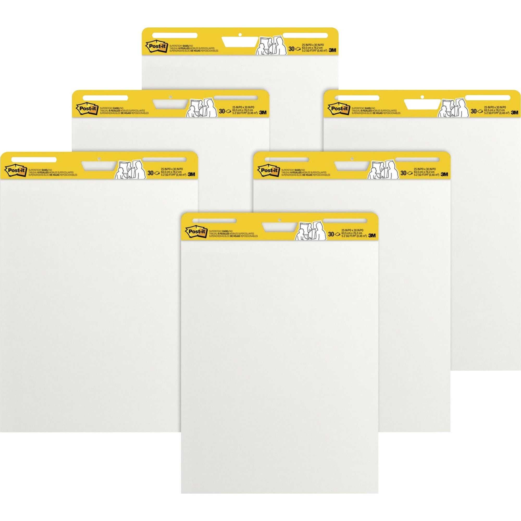 Post-it® Self-Stick Easel Pad Value Pack, 25" x 30", White, 30 Sheets per Pad, 6 Pads per Carton, Stapled, Cardboard Cover, Repositionable, Bleed-Free, Sturdy Back