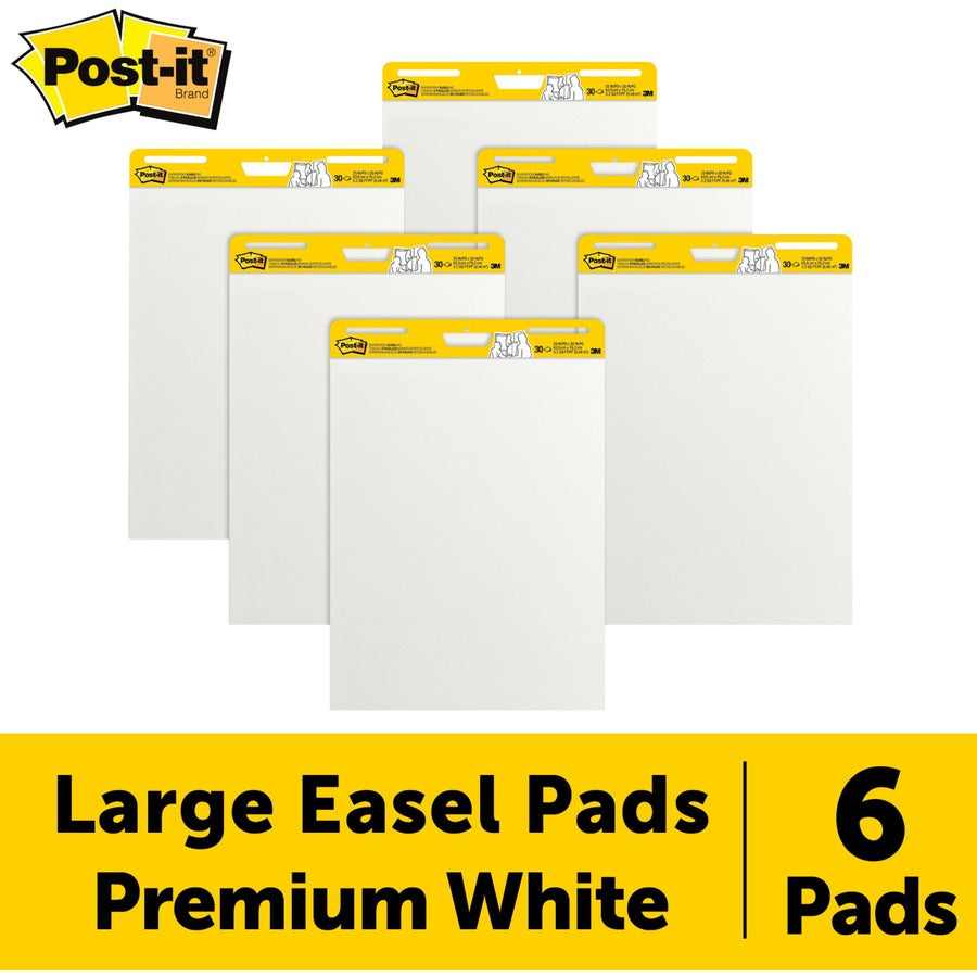 Post-it® Self-Stick Easel Pad Value Pack, 25" x 30", White, 30 Sheets per Pad, 6 Pads per Carton, Stapled, Cardboard Cover, Repositionable, Bleed-Free, Sturdy Back