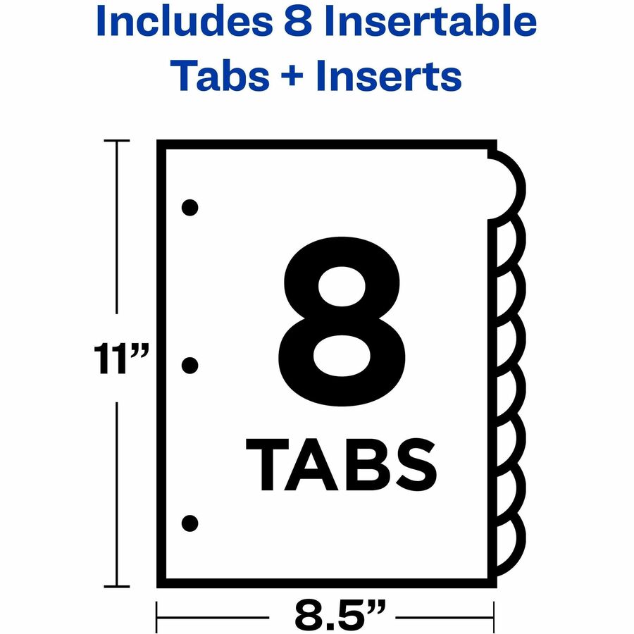 8 x Divider(s) - 8 - 8 Tab(s)/Set - 8.5" Divider Width x 11" Divider Length - 3 Hole Punched - Translucent Plastic Divider - Multicolor Plastic Tab(s) - Customizable, Hole-punched, Insertable, Sturdy, Durable, Tear Resistant - 8 / Set