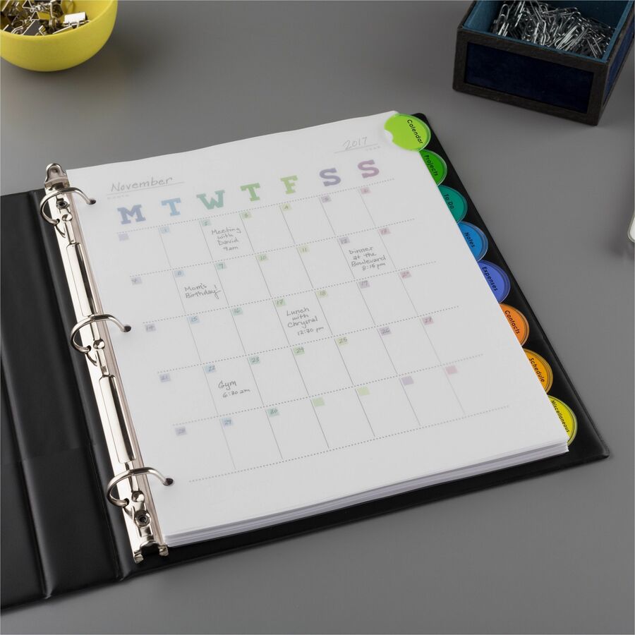 8 x Divider(s) - 8 - 8 Tab(s)/Set - 8.5" Divider Width x 11" Divider Length - 3 Hole Punched - Translucent Plastic Divider - Multicolor Plastic Tab(s) - Customizable, Hole-punched, Insertable, Sturdy, Durable, Tear Resistant - 8 / Set