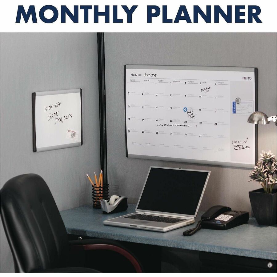 18" Board Height x 30" Board Width - White Natural Cork Surface - Magnetic, Calendar, Durable, Lightweight - Silver Aluminum Frame - 1 Each