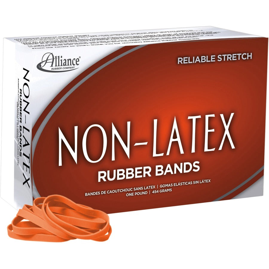 Alliance Rubber Rubber Bands - Size: #64 - 3.5" Length x 0.3" Width - Latex-free, Stretchable - Synthetic Rubber - Orange - 380 / Box
