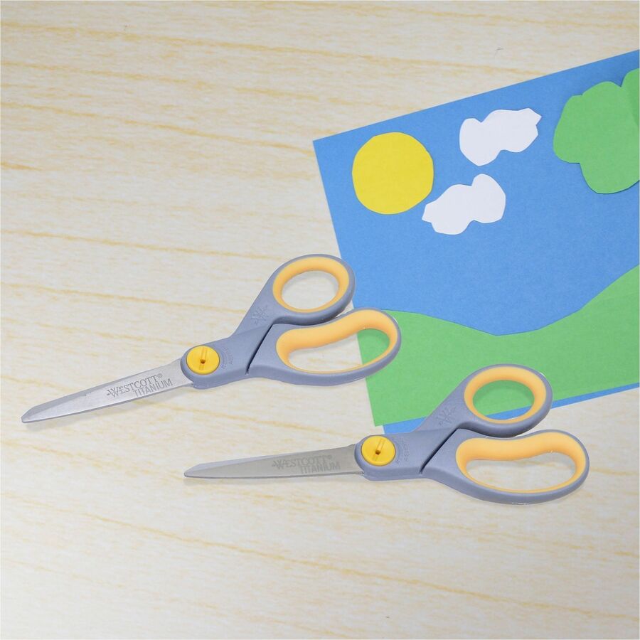 8" Overall Length - Straight-left/right - Titanium - Pointed Tip - Gray/Yellow - 2 / Pack