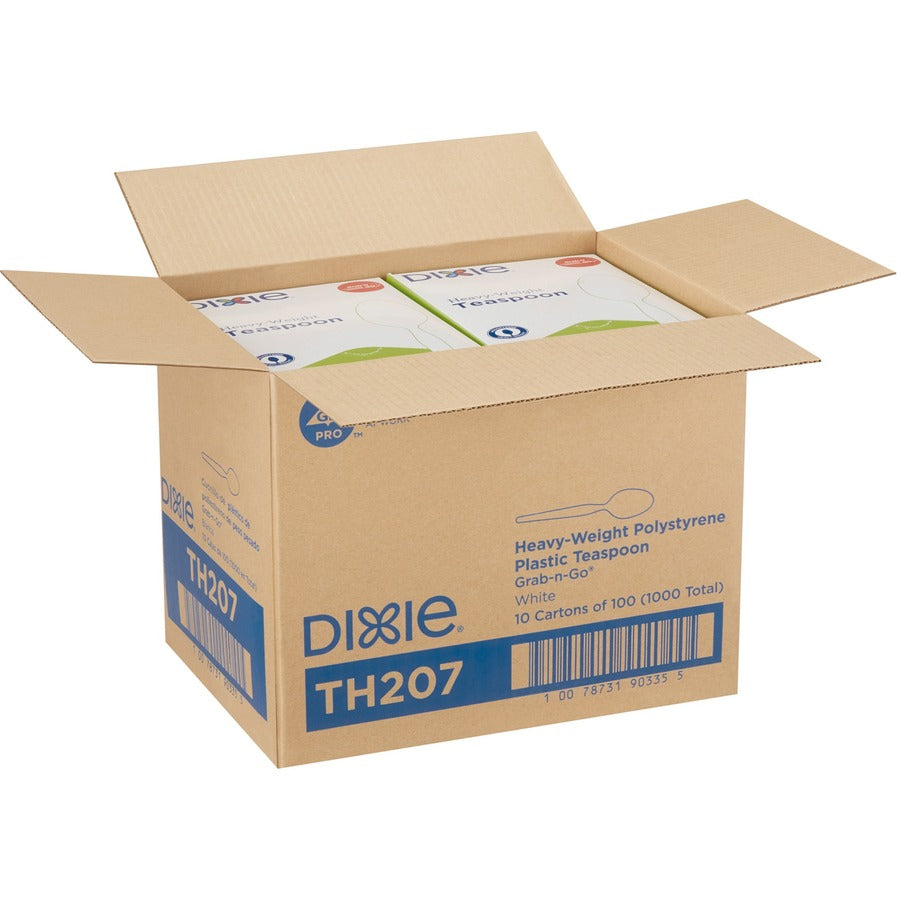 Dixie Heavyweight Disposable Teaspoons Grab-N-Go by GP Pro - Teaspoon - 100 x Teaspoon - White - 100 / Box