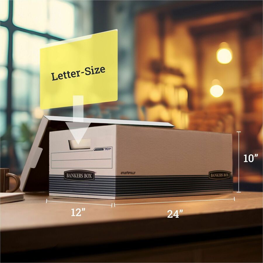 Internal Dimensions: 12" Width x 24" Depth x 10" Height - External Dimensions: 12.9" Width x 25.4" Depth x 10.3" Height - 650 lb - Media Size Supported: Letter - Lift-off Closure - Medium Duty - Stackable - White, Blue - For File - Recycled - 4 / Carton