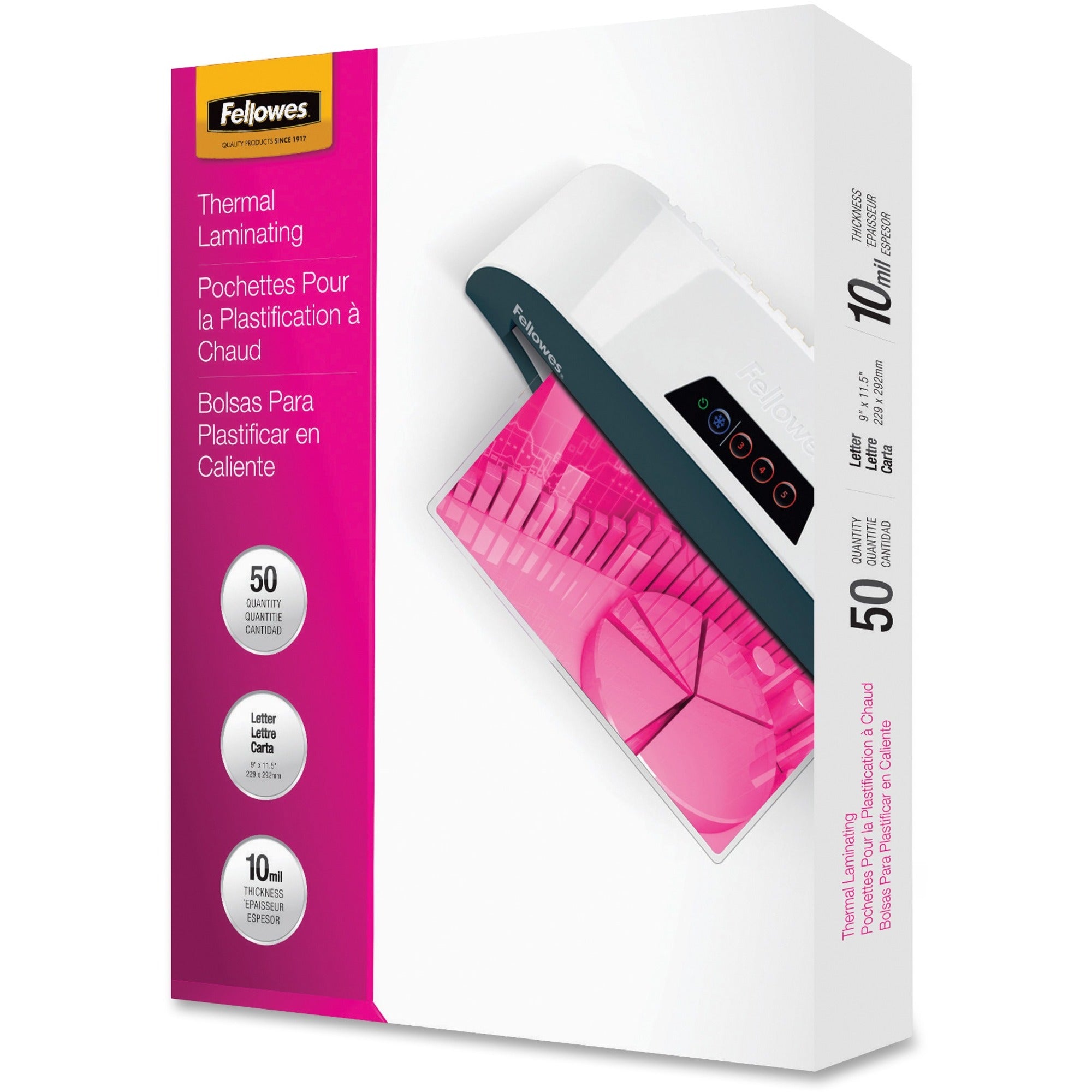 Fellowes Letter-Size Laminating Pouches - Sheet Size Supported: Letter - Laminating Pouch/Sheet Size: 9" Width x 10 mil Thickness - Type G - Glossy - for Document, Sign - Durable - Clear - 1 Pack