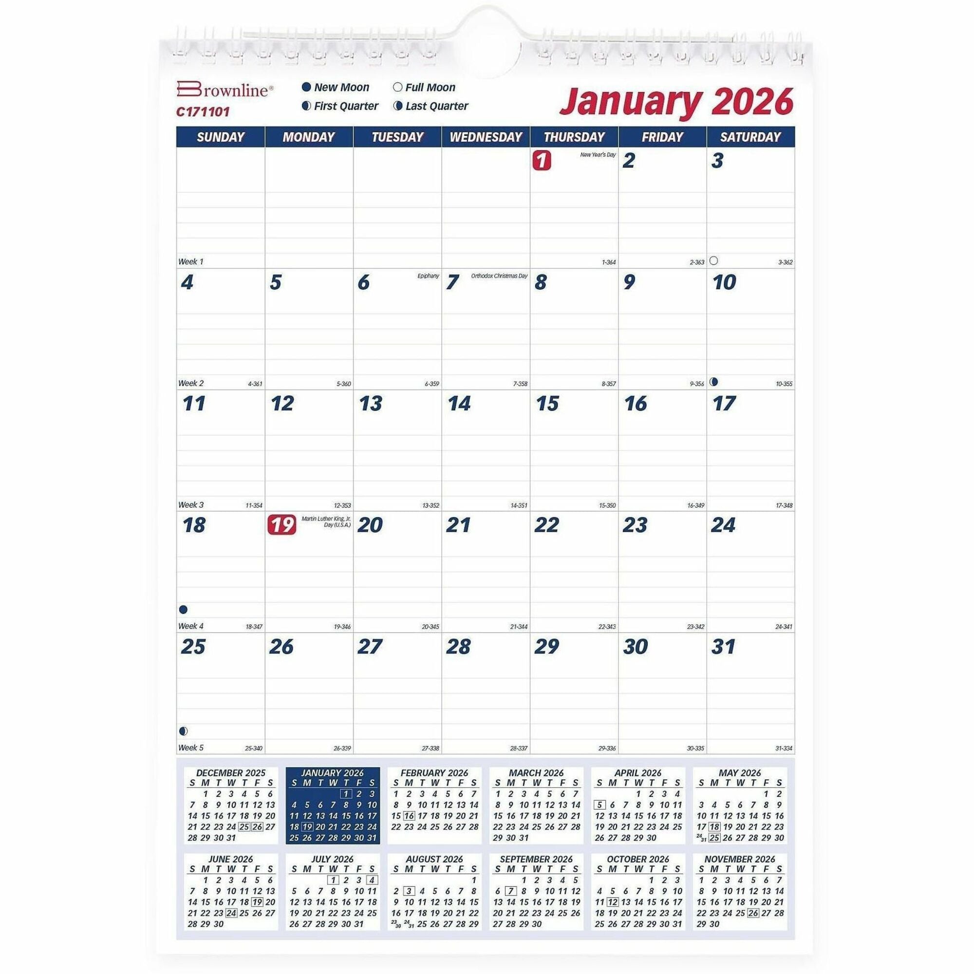 Monthly - 12 Month - January 2026 to December 2026 - White Sheet - Wall Mount - 1 Each