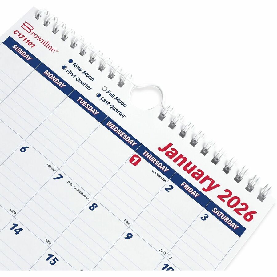 Monthly - 12 Month - January 2026 to December 2026 - White Sheet - Wall Mount - 1 Each