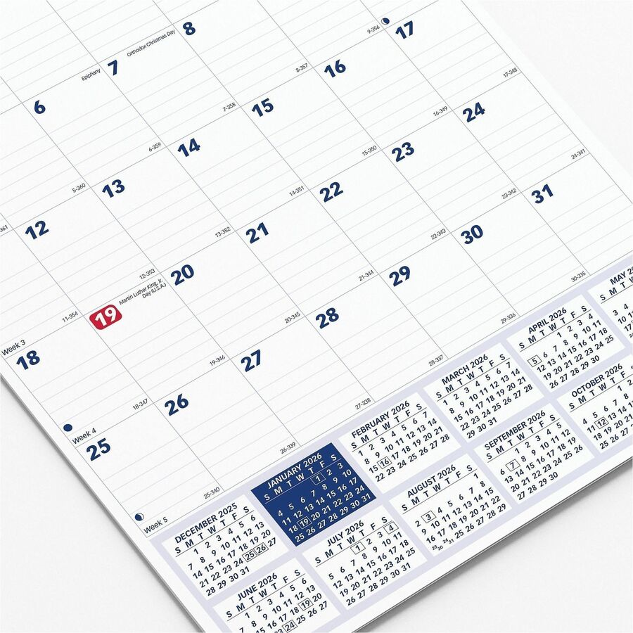 Monthly - 12 Month - January 2026 to December 2026 - White Sheet - Wall Mount - 1 Each