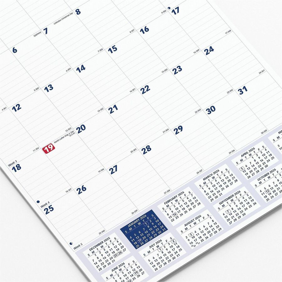 Julian Dates - Monthly - 1 Year - January 2026 to December 2026 - 1 Month Single Page Layout - 12" x 17" Sheet Size - Twin Wire - White - 1 Each