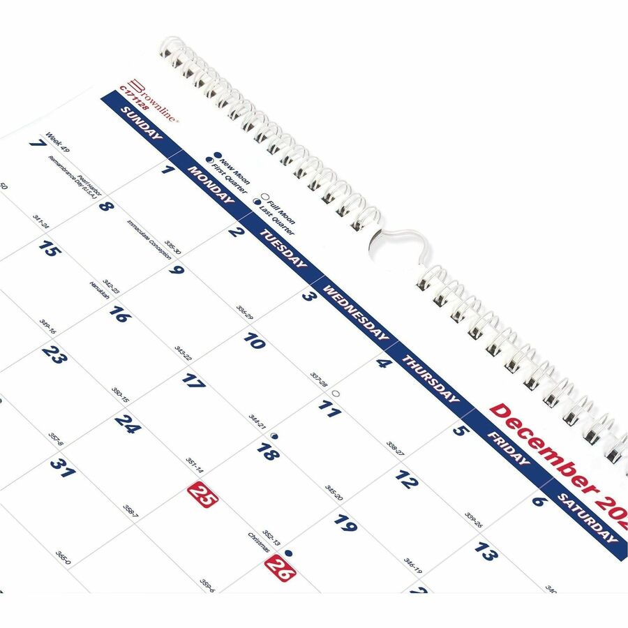 Monthly - 14 Month - December 2025 to January 2027 - 3 Month Single Page Layout - 12 1/4" x 27" Sheet Size - Wall Mount - White - Chipboard - Three Month Calendar, Daily Block, Reinforced Back, Moon Phases - 1 Each
