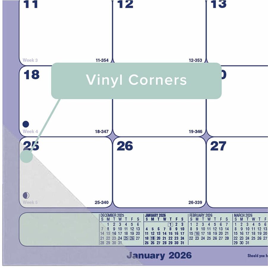 Monthly - 12 Month - January 2026 to December 2026 - 1 Month Single Page Layout - 17 3/4" x 10 7/8" Sheet Size - 2 x Holes - Desk Pad - Wall Mount - Blue, Green - Chipboard, Cardboard - Tear-off, Top Bound, Yearly Calendar, Reinforced Corner - 1 Each