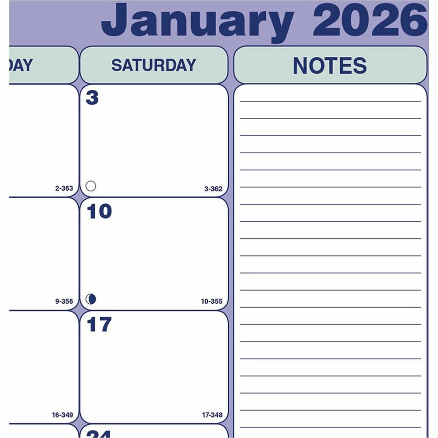 Monthly - 12 Month - January 2026 to December 2026 - 1 Month Single Page Layout - 17 3/4" x 10 7/8" Sheet Size - 2 x Holes - Desk Pad - Wall Mount - Blue, Green - Chipboard, Cardboard - Tear-off, Top Bound, Yearly Calendar, Reinforced Corner - 1 Each
