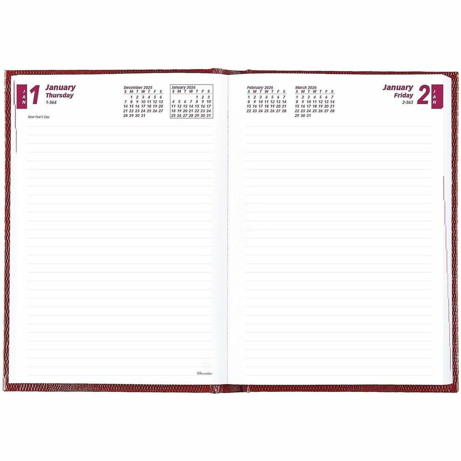 Brownline Daily Planner - Daily - 1 Year - January 2026 to December 2026 - 1 Day Single Page Layout - 5 3/4" x 8 1/4" Sheet Size - Desktop - Red Cover - Notepad - 1 Each