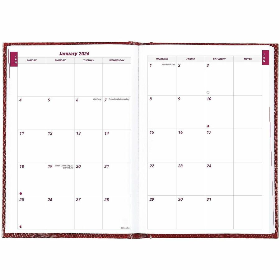 Brownline Daily Planner - Daily - 1 Year - January 2026 to December 2026 - 1 Day Single Page Layout - 5 3/4" x 8 1/4" Sheet Size - Desktop - Red Cover - Notepad - 1 Each