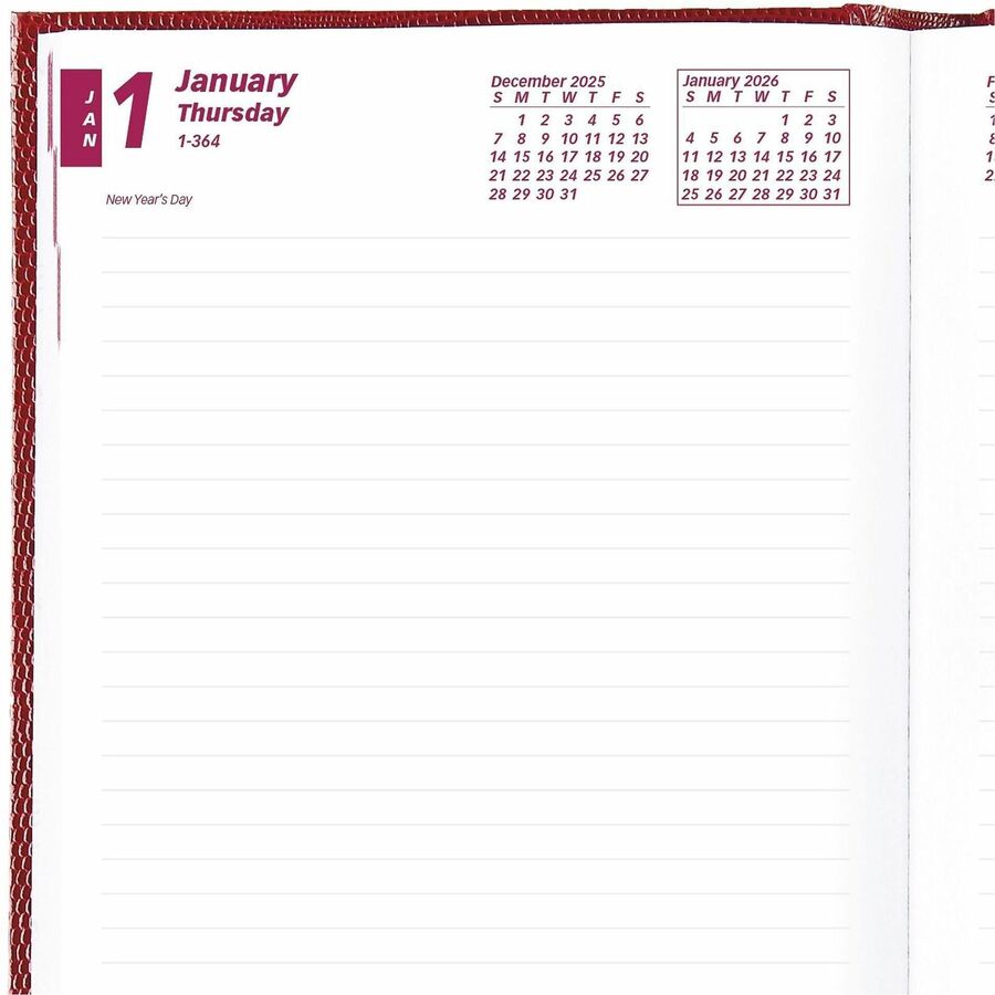 Brownline Daily Planner - Daily - 1 Year - January 2026 to December 2026 - 1 Day Single Page Layout - 5 3/4" x 8 1/4" Sheet Size - Desktop - Red Cover - Notepad - 1 Each