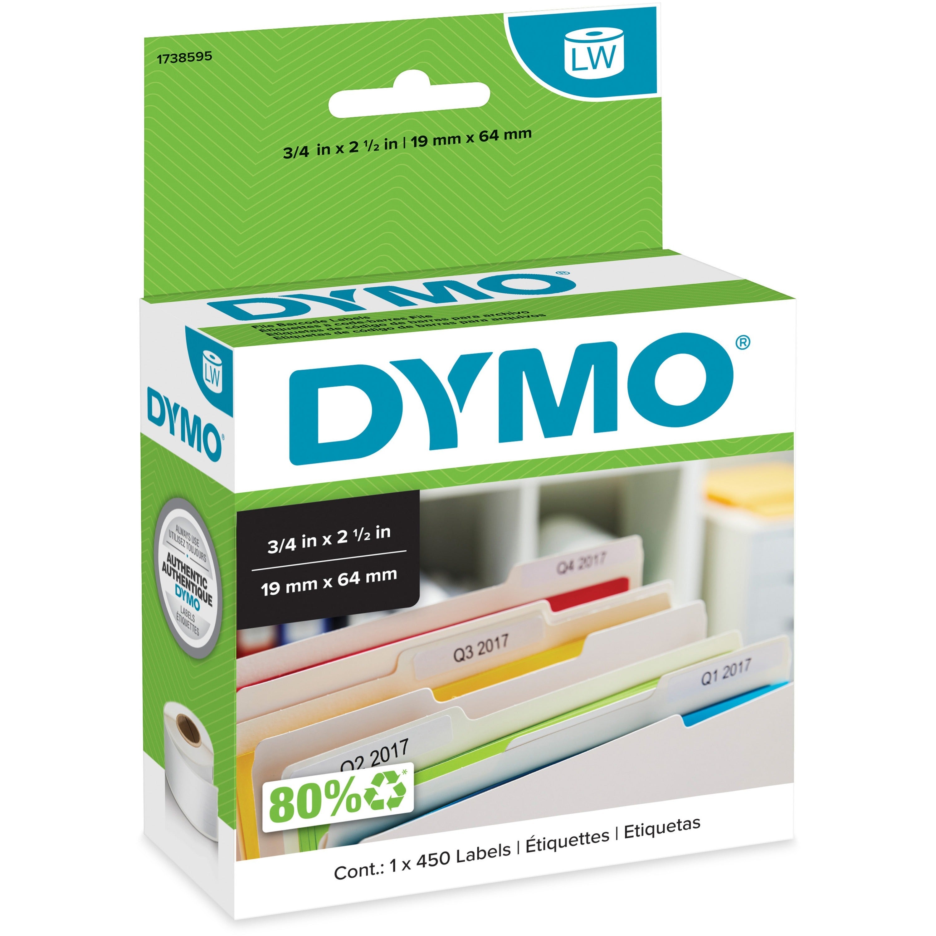 3/4" Width x 2 1/2" Length - Direct Thermal - White - 450 / Roll - 1 Roll