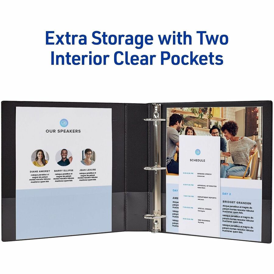 Avery Durable View 3 Ring Binder, 1.5" Capacity, Letter Size, 375 Sheet, 3 Slant Rings, 2 Internal Pockets, Navy Blue, Polypropylene, Recycled, 1 Each