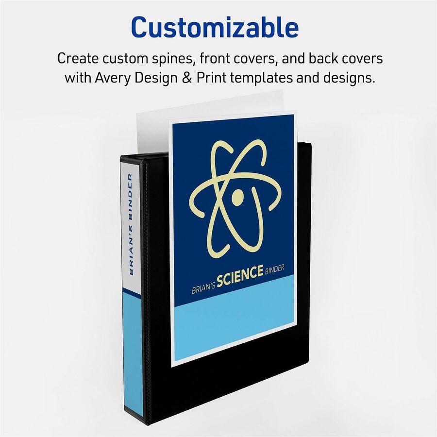 Avery Durable View 3 Ring Binder, 1.5" Capacity, Letter Size, 375 Sheet, 3 Slant Rings, 2 Internal Pockets, Navy Blue, Polypropylene, Recycled, 1 Each