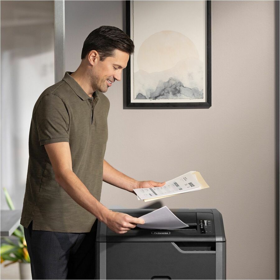 Continuous Shredder - Cross Cut - 30 Per Pass - for shredding Staples, Credit Card, CD, DVD, Paper Clip, Junk Mail, Paper - 0.156" x 1.125" Shred Size - P-4 - 20 ft/min - 16" Throat - 35 gal Wastebin Capacity - Black, Dark Silver - TAA Compliant