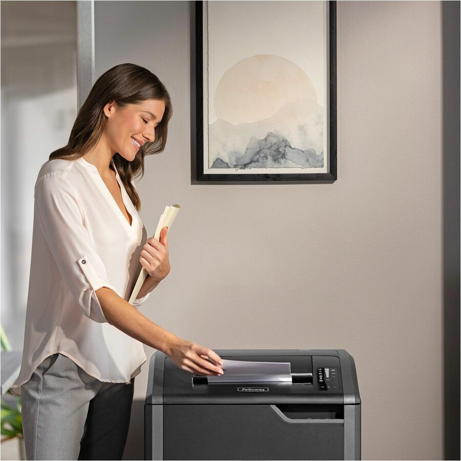 Continuous Shredder - Cross Cut - 30 Per Pass - for shredding Staples, Credit Card, CD, DVD, Paper Clip, Junk Mail, Paper - 0.156" x 1.125" Shred Size - P-4 - 20 ft/min - 12" Throat - 30 gal Wastebin Capacity - Black, Dark Silver - TAA Compliant
