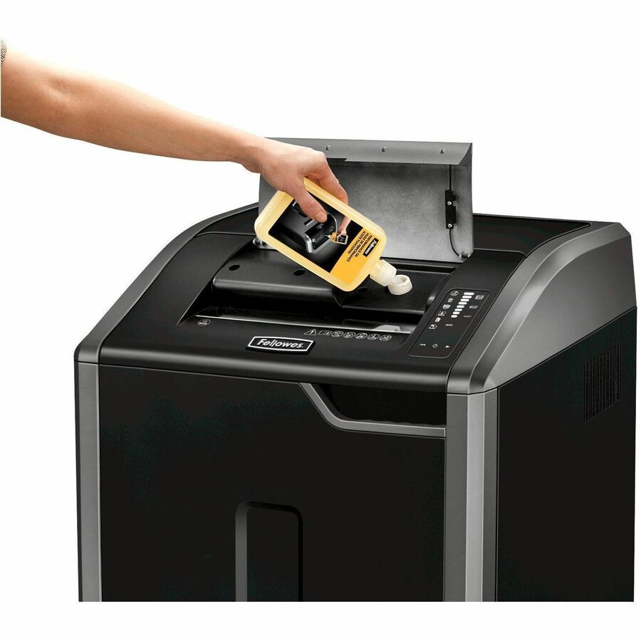 Continuous Shredder - Cross Cut - 30 Per Pass - for shredding Staples, Credit Card, CD, DVD, Paper Clip, Junk Mail, Paper - 0.156" x 1.125" Shred Size - P-4 - 20 ft/min - 12" Throat - 30 gal Wastebin Capacity - Black, Dark Silver - TAA Compliant