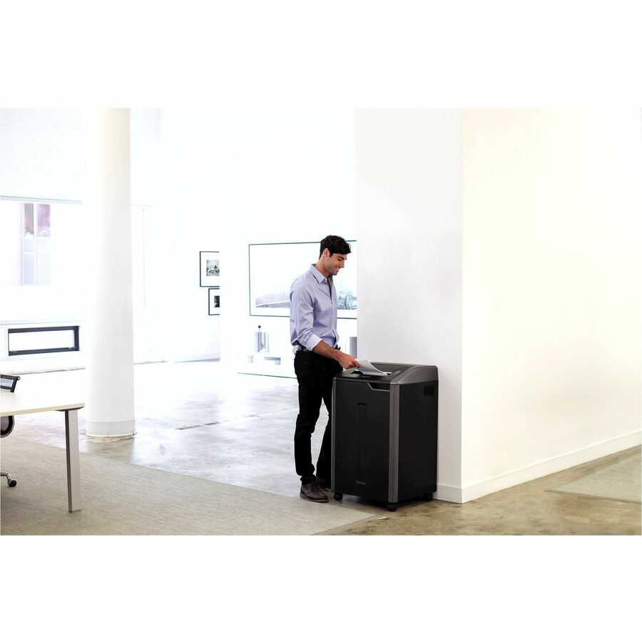 Continuous Shredder - Strip Cut - 38 Per Pass - for shredding Staples, Credit Card, CD, DVD, Paper Clip, Junk Mail, Paper - 0.219" Shred Size - P-2 - 20 ft/min - 16" Throat - 35 gal Wastebin Capacity - Black, Dark Silver - TAA Compliant
