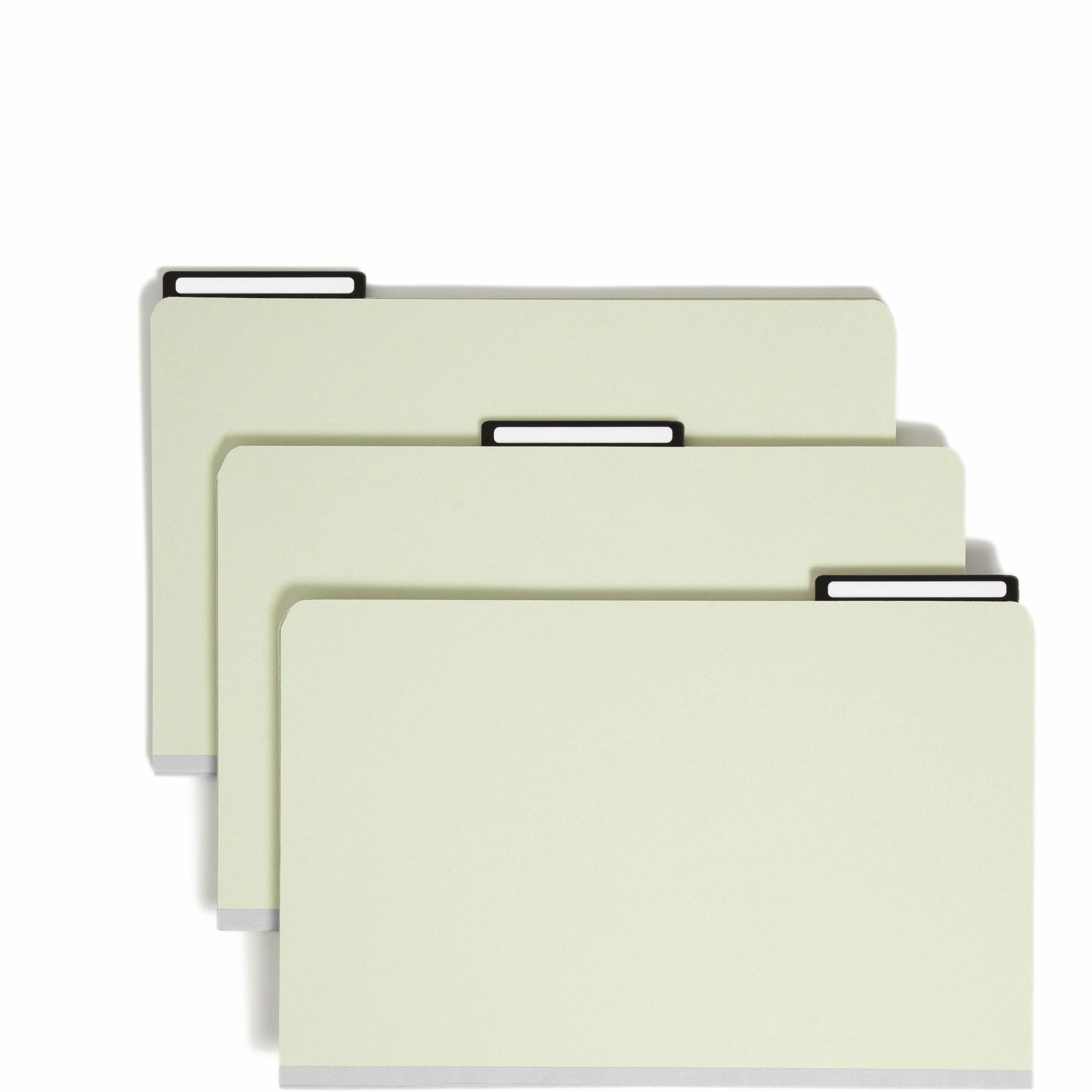 8 1/2" x 14" - 1" Expansion - Top Tab Location - Assorted Tab Position - 25 pt. - Pressboard, Metal - Gray, Green - Heavyweight, Wear Resistant - 60% Recycled - 25 / Box