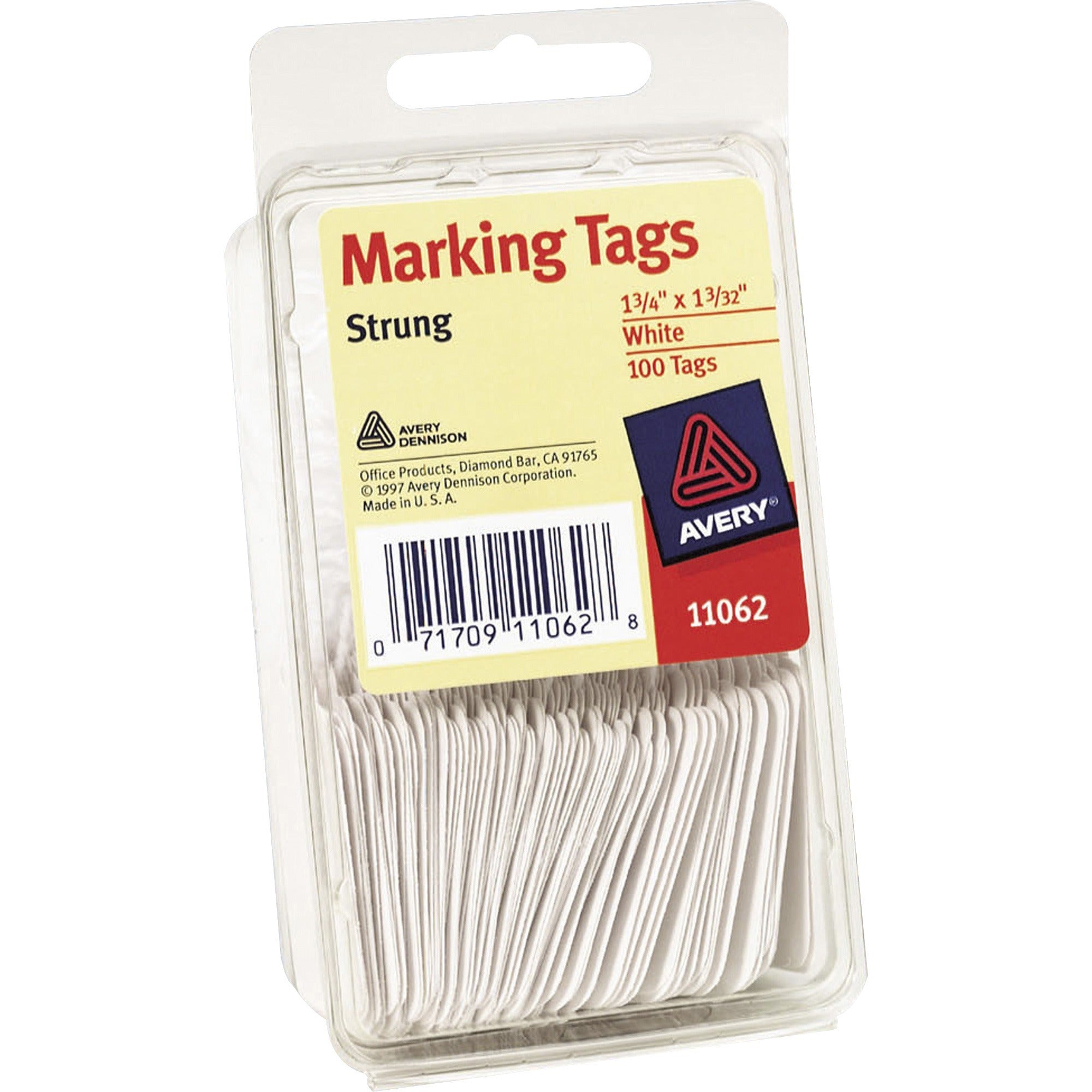 Avery&reg; White Marking Tags, Strung, 1-3/4" x 1-3/32" , 100 Tags (11062)