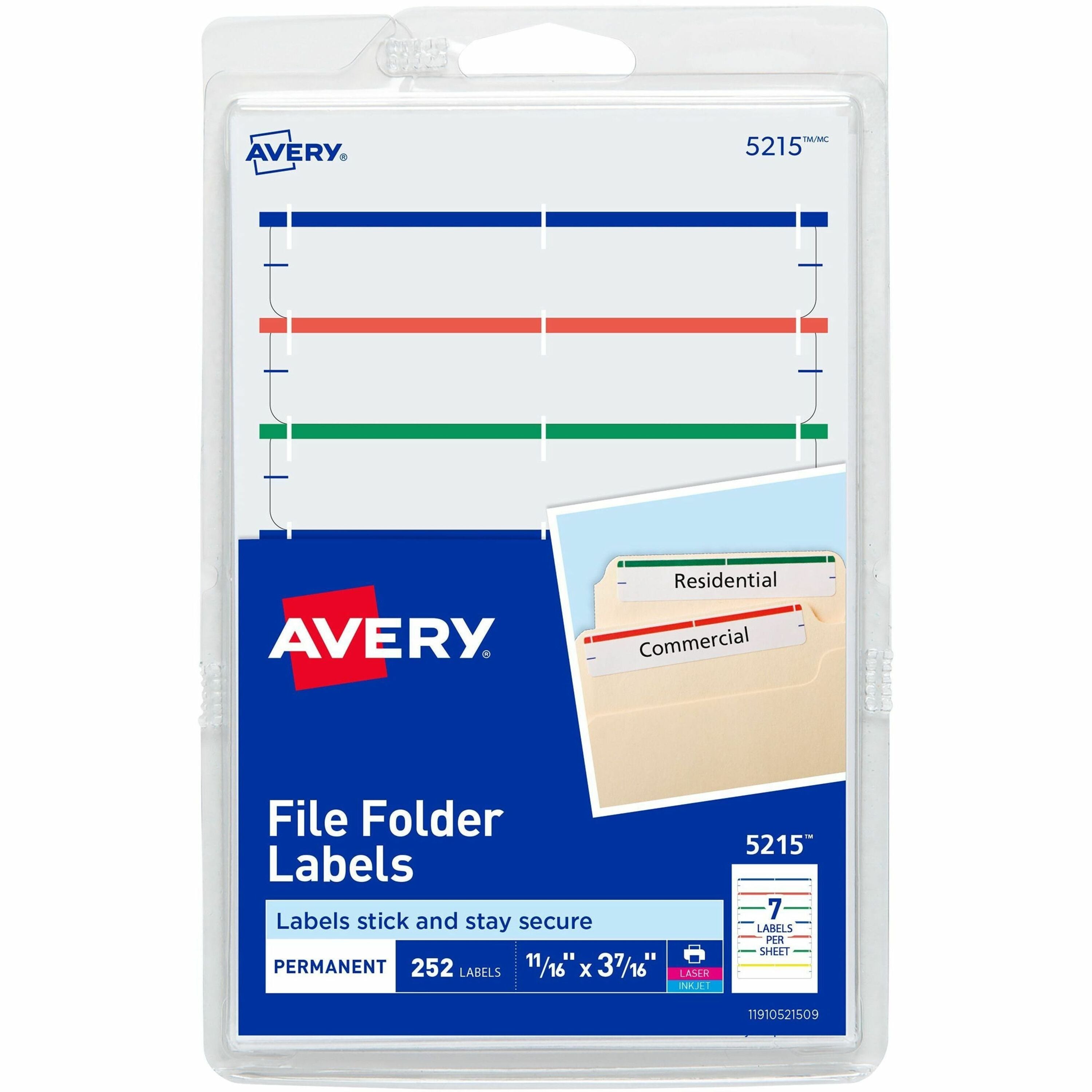 Avery&reg; File Folder Labels, Assorted, 2/3" x 3-7/16" , 252 (5215)