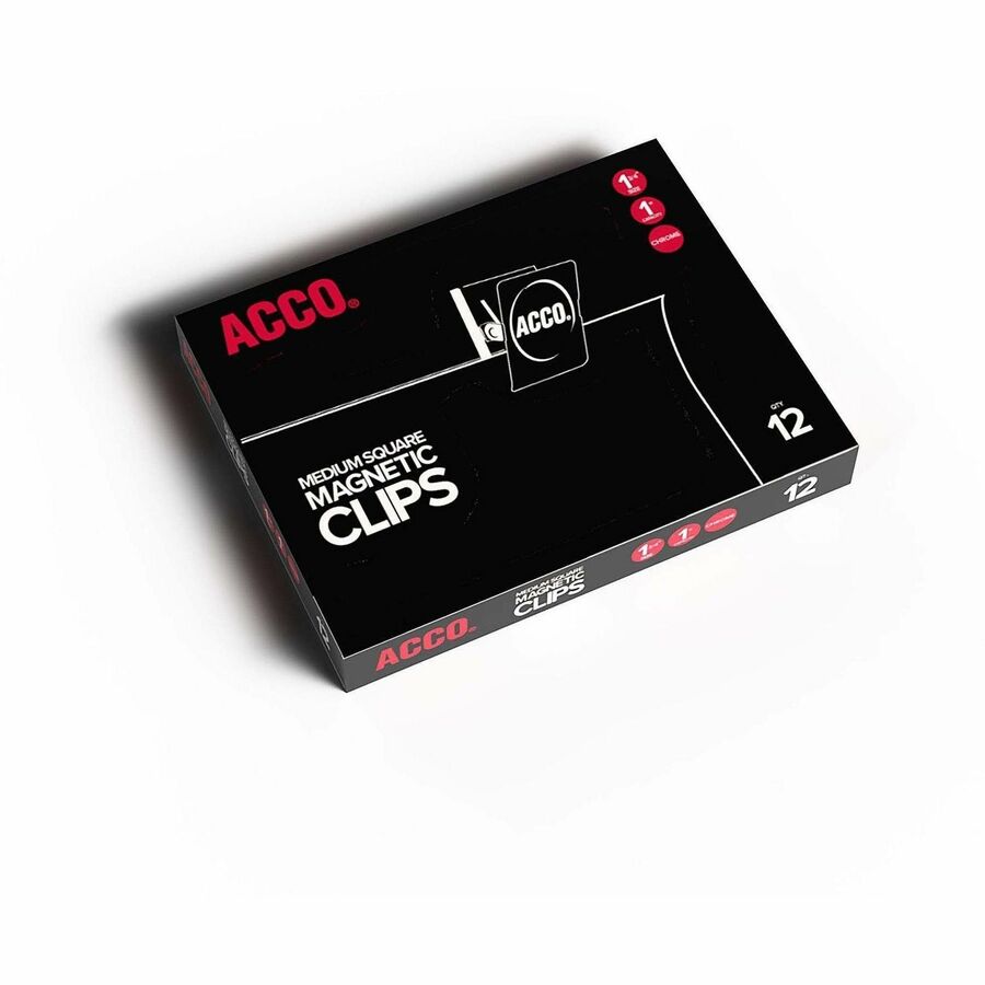ACCO Square Magnetic Clip - Medium - 1.8" Length - 1" Size Capacity - Magnetic, Rust Resistant - Silver - Metal, Chrome - 12 / Box
