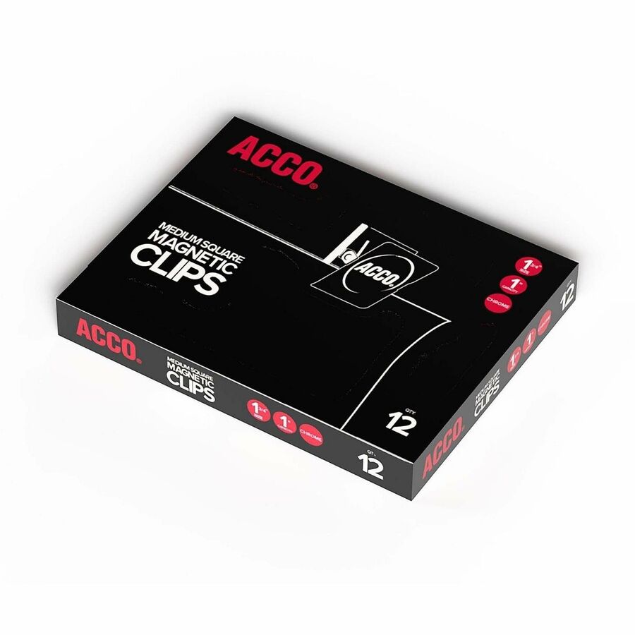 ACCO Square Magnetic Clip - Medium - 1.8" Length - 1" Size Capacity - Magnetic, Rust Resistant - Silver - Metal, Chrome - 12 / Box
