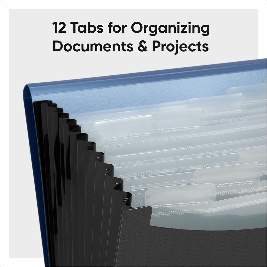 Smead Letter Expanding File - 8 1/2" x 11" - 12 Pocket(s) - Polypropylene - Blue, Black - 1 Each