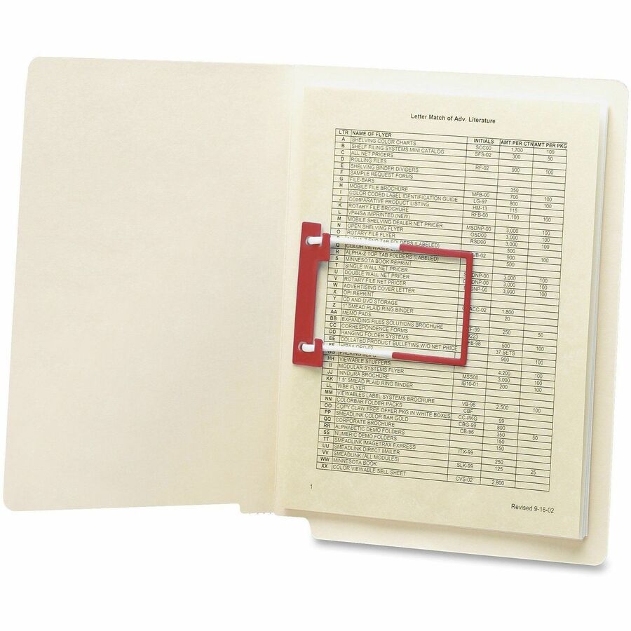 2" Size Capacity - for Folder - Flexible, Heavy Duty, Self-adhesive, Acid-free - Red, White - Poly - 100 / Box