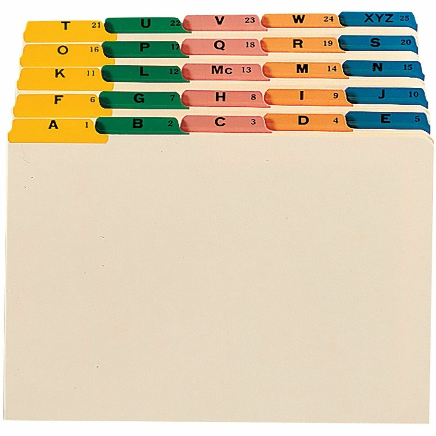 Printed Tab(s) - Character - A-Z - Legal - 8.50" Width x 14" Length - Manila Divider - Green, Pink, Blue, Salmon, Yellow Tab(s) - 10% Recycled - 25 / Set