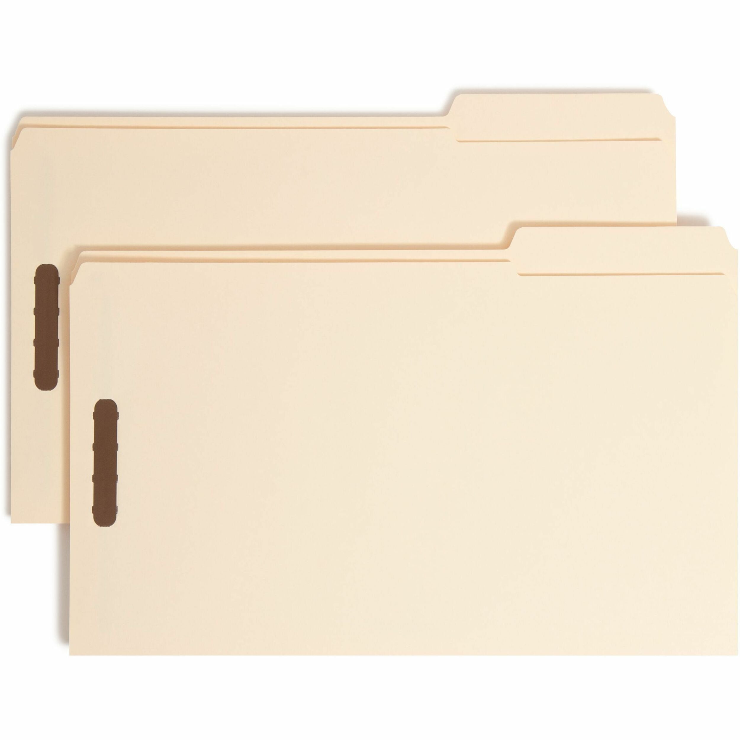 Smead 1/3 Tab Cut Legal Recycled Fastener Folder - 8 1/2" x 14" - 2 x 2K Fastener(s) - Top Tab Location - Third Tab Position - 11 pt. - 2 Plys - Manila - Reinforced - 10% Recycled - 50 / Box