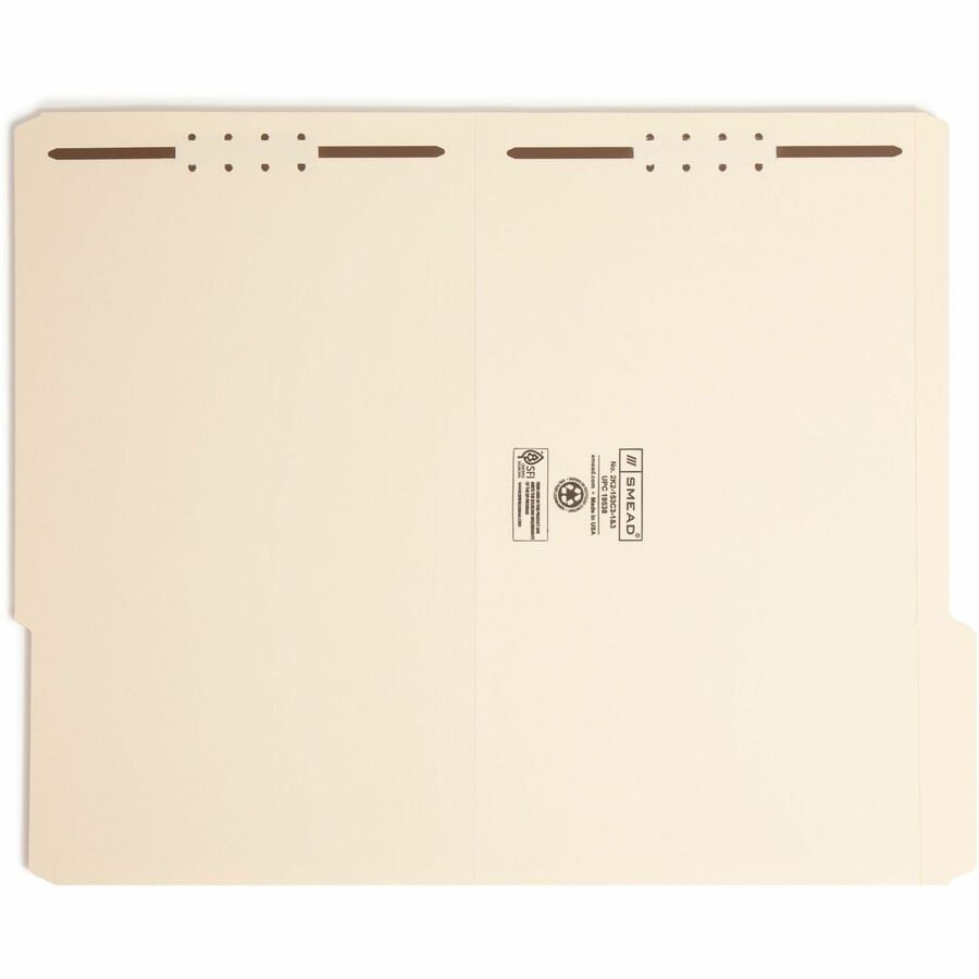 Smead 1/3 Tab Cut Legal Recycled Fastener Folder - 8 1/2" x 14" - 2 x 2K Fastener(s) - Top Tab Location - Third Tab Position - 11 pt. - 2 Plys - Manila - Reinforced - 10% Recycled - 50 / Box