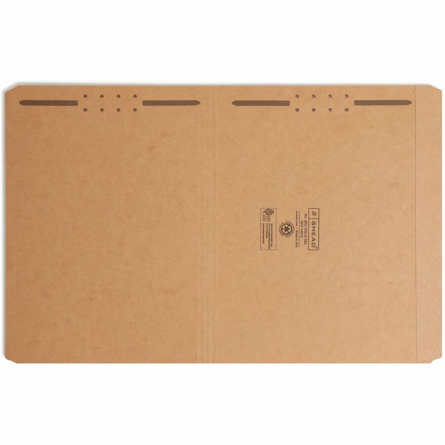 Smead Straight Tab Cut Letter Recycled Fastener Folder - 8 1/2" x 11" - 2 x 2K Fastener(s) - 11 pt. - 2 Plys - Kraft - 10% Recycled - 50 / Box