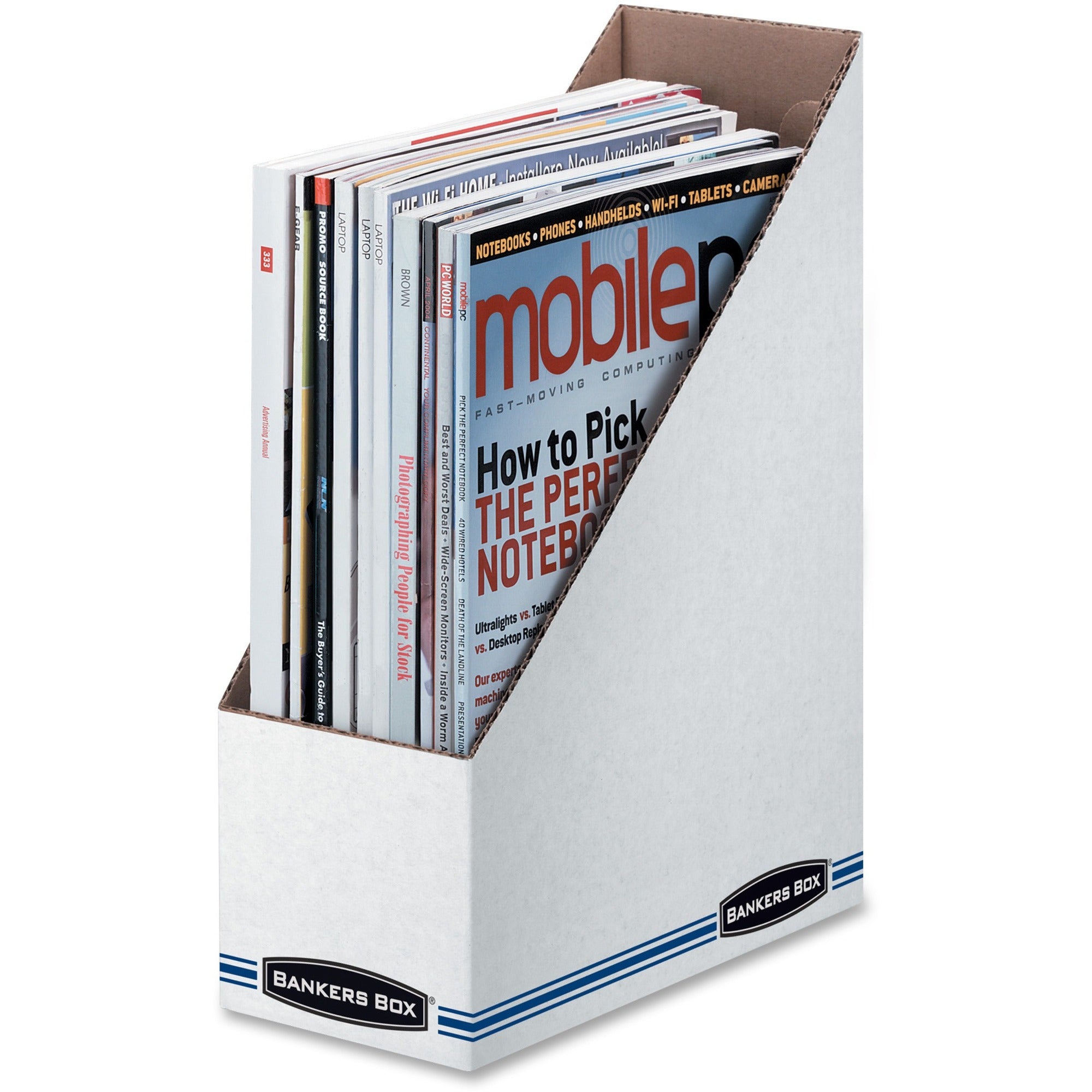 Bankers Box Stor/File&trade; Magazine Files - Letter - White, Blue - Cardboard - 12 / Carton