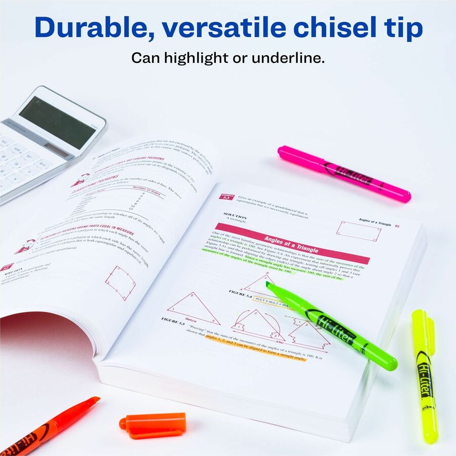 Avery&reg; Pen-Style Fluorescent Highlighters - Chisel Marker Point - Washable - Fluorescent Green, Fluorescent Orange, Fluorescent Pink, Fluorescent Purple, Fluorescent Yellow Ink - 6 / Pack
