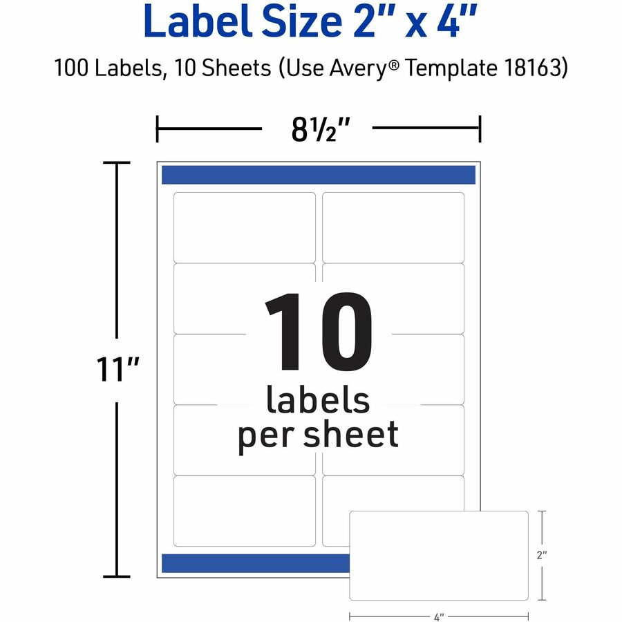Avery Shipping Labels, Sure Feed, 2" x 4", Matte White, Permanent Adhesive, 100 Labels (10 Sheets, 10 Labels/Sheet)