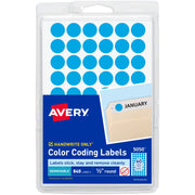 1/2" Diameter - Removable Adhesive - Round - Matte - Light Blue - Paper - 60 / Sheet - 14 Total Sheets - 840 Total Label(s) - 840 / Pack