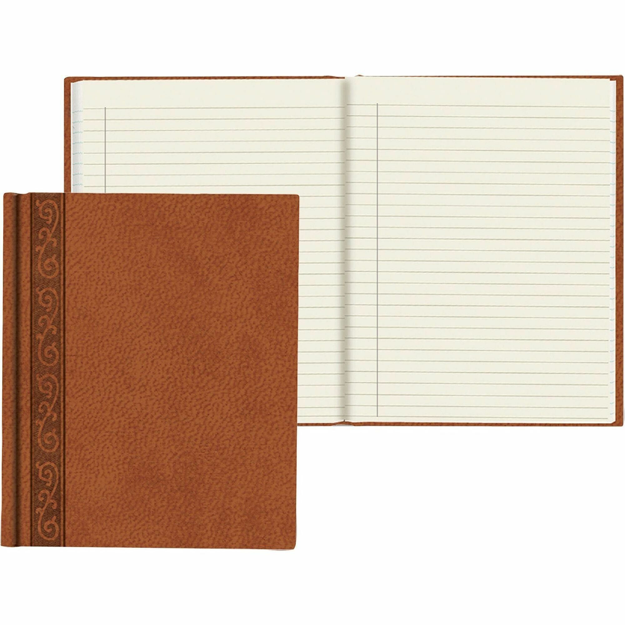 150 Sheets - Perfect Bound - Ruled Margin - 7 1/4" x 9 1/4" Sheet Size - Cream Paper - Tan Cover - Acid-free - Recycled - 1 Each