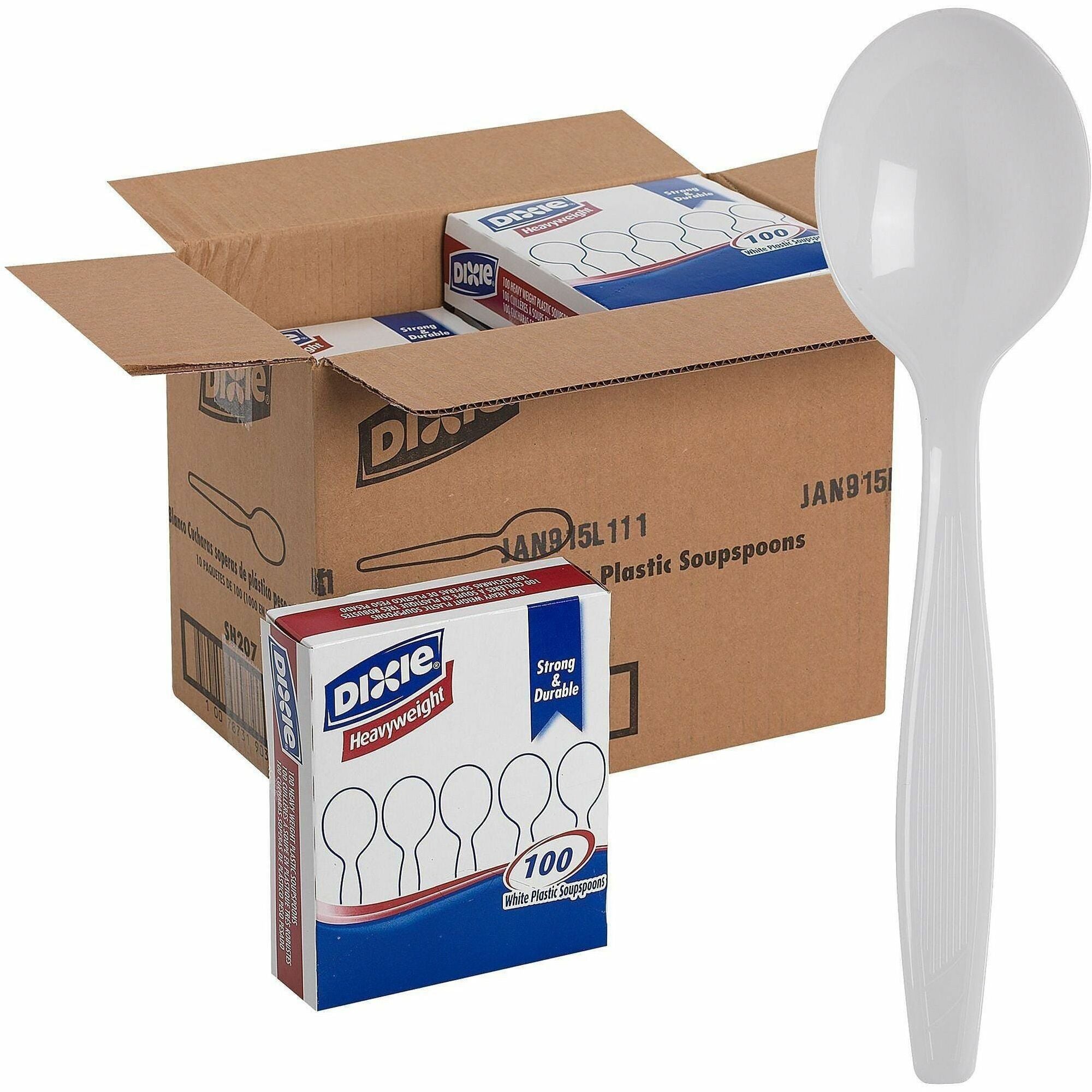 Dixie Heavyweight Dispoable Soup Spoons Grab-N-Go by GP Pro - Soup Spoon - 1 x Soup Spoon - White - 100 / Box