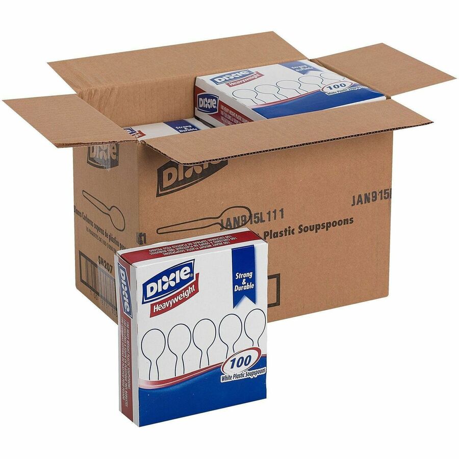 Dixie Heavyweight Dispoable Soup Spoons Grab-N-Go by GP Pro - Soup Spoon - 1 x Soup Spoon - White - 100 / Box