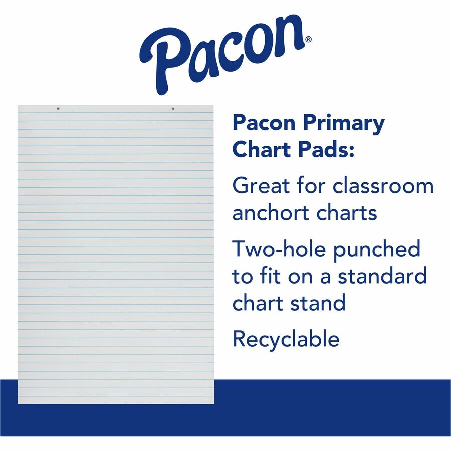 Primary Chart Pad, White, 1" Ruled Short Way, 24" x 36", 100 Sheets