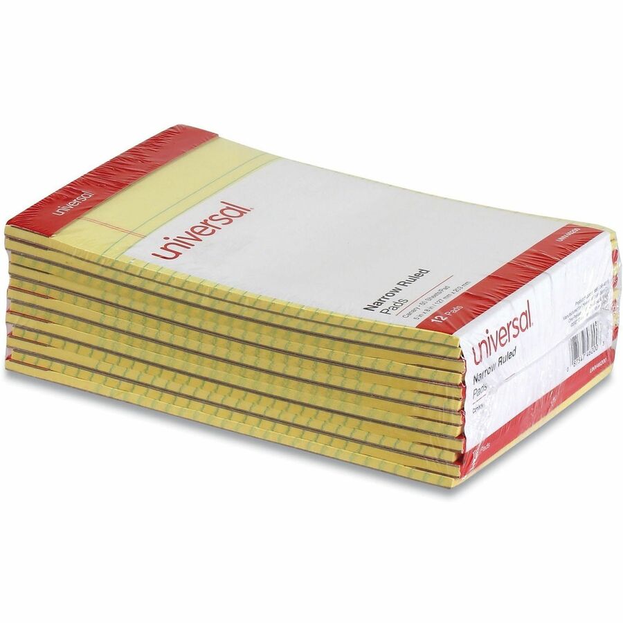 Universal Notepad - 1 Subject(s) - 50 Sheets - Tape Bound - Legal Ruled Red Margin - 16 lb Basis Weight - 5" x 8" Sheet Size - 5" Width - Canary Paper - 1 Dozen