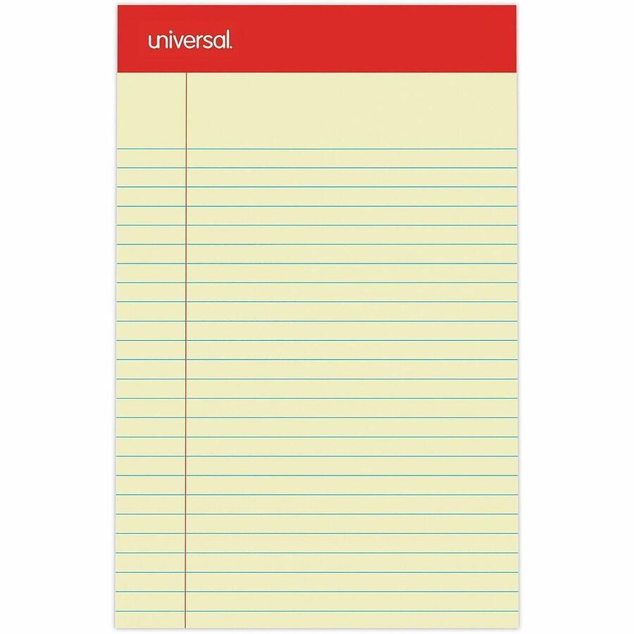 Universal Notepad - 1 Subject(s) - 50 Sheets - Tape Bound - Legal Ruled Red Margin - 16 lb Basis Weight - 5" x 8" Sheet Size - 5" Width - Canary Paper - 1 Dozen